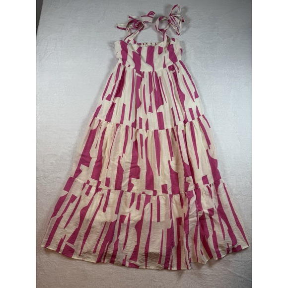 Tie strap Abstract Maxi Dress In Fuchsia Size Small Beach Vacation Vibes - Picture 3 of 9